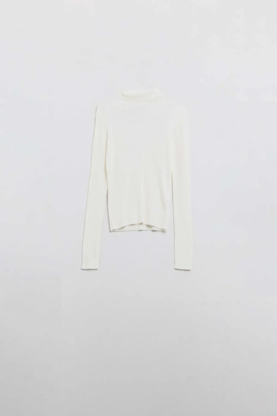 Cream basic ribbed sweater with high neck - Sweaters