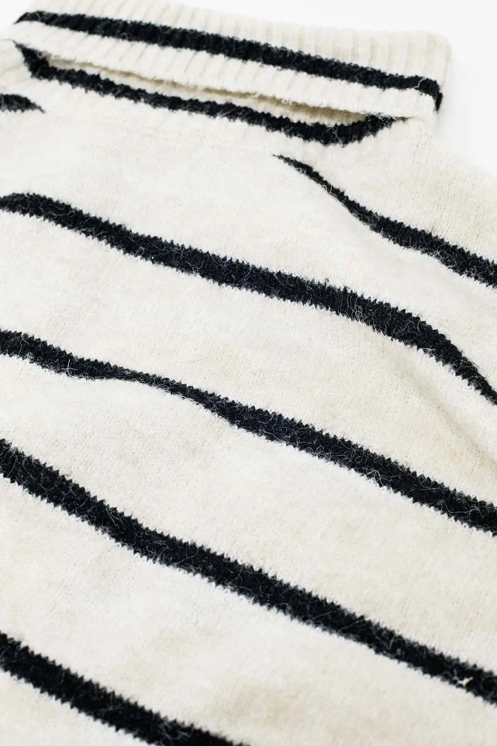 Cream striped sweater in black with high neck - Sweaters
