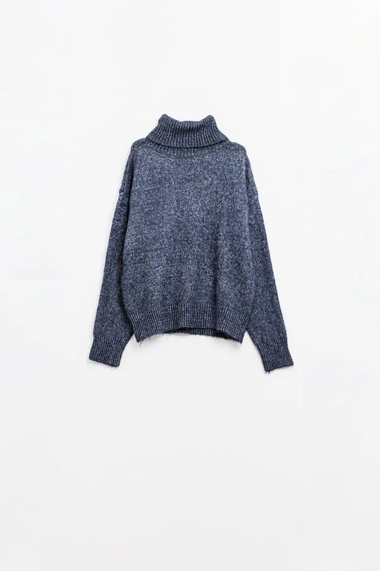 Blue turtleneck jumper with dropped sleeves - Sweaters