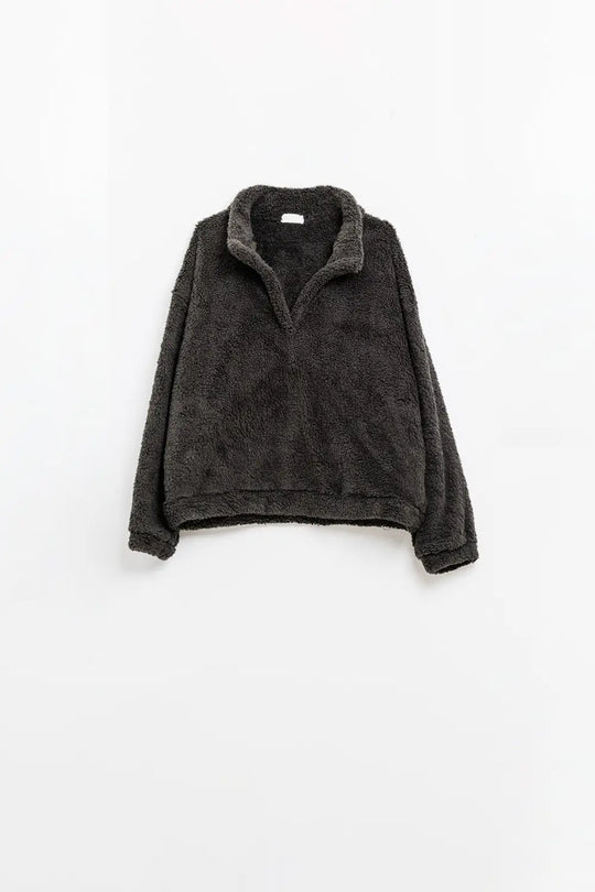 Black fluffy v-neck sweater - BLACK / ONE - Sweaters