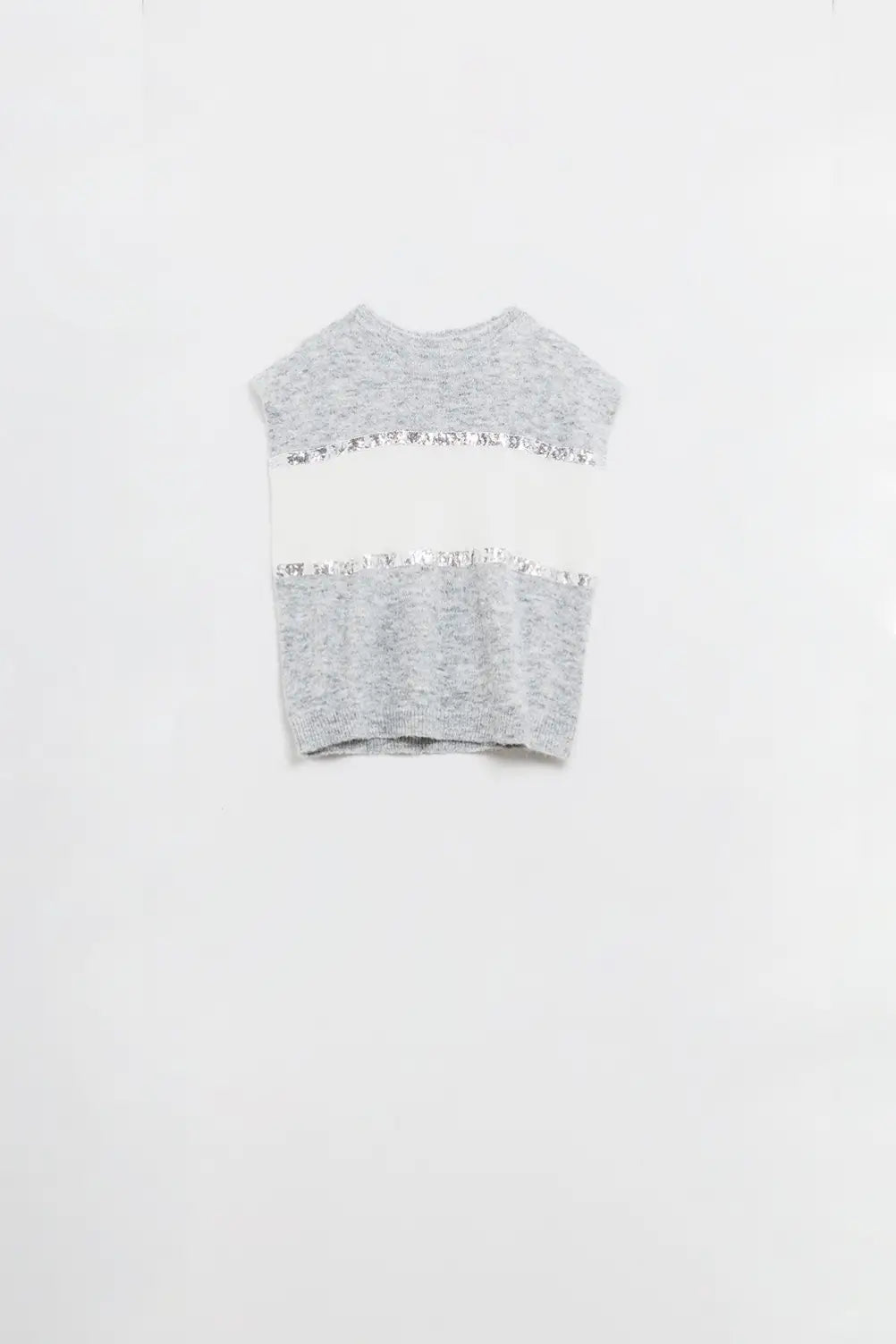 Sleeveless grey sweater with sequin detail - GRAY / ONE - Sweaters