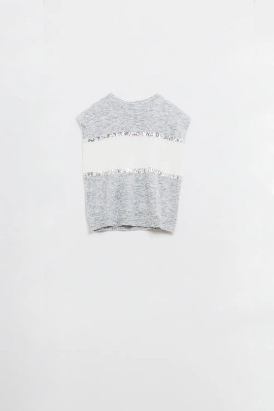 Sleeveless grey sweater with sequin detail - GRAY / ONE - Sweaters
