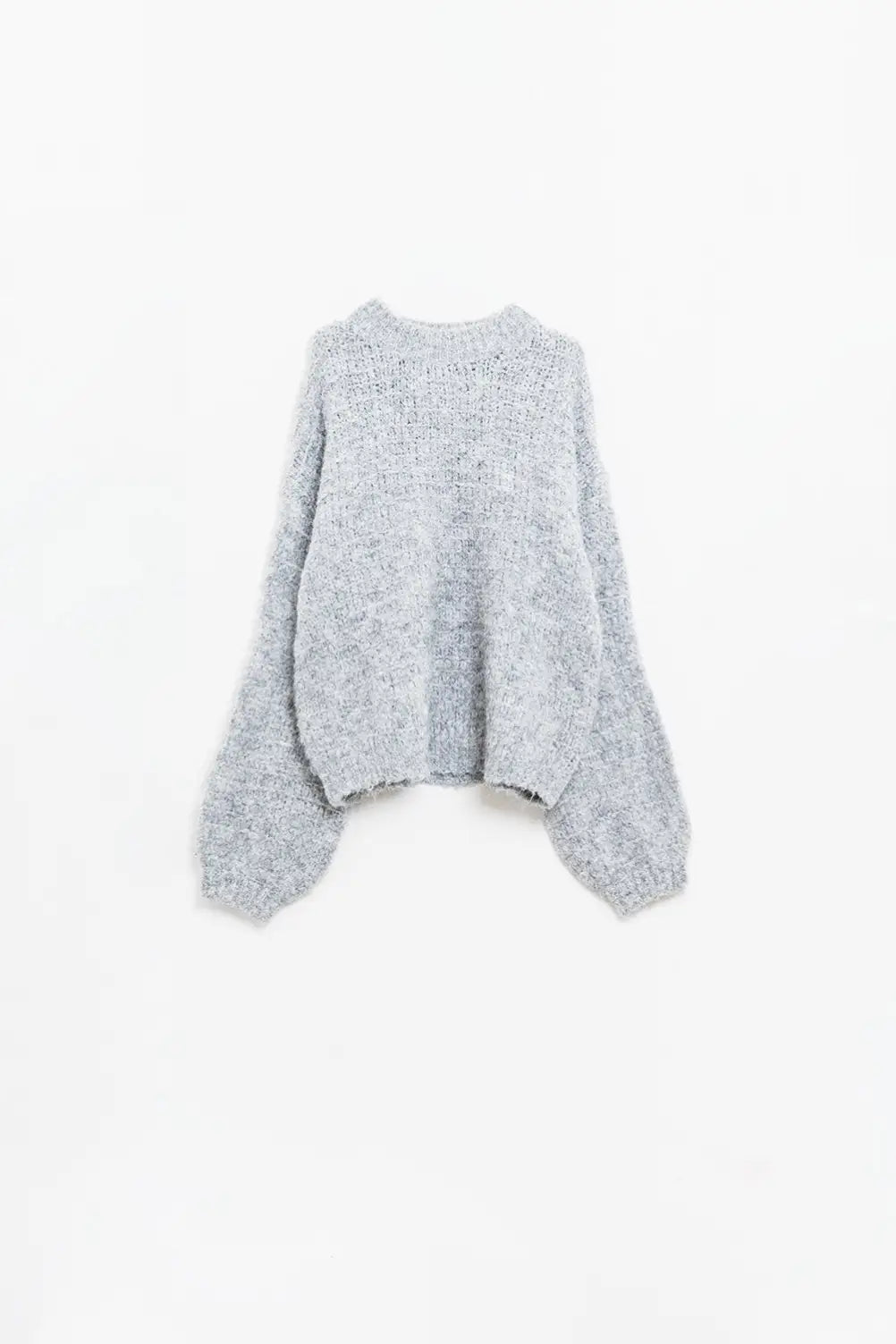 Grey Oversized Knit Sweater with balloon Sleeves - GRAY / ONE - Sweaters