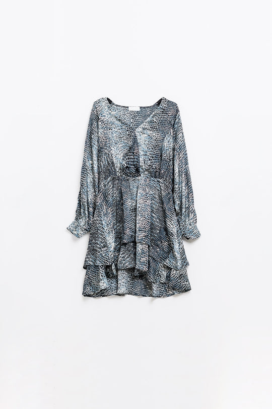 chiffon dress in grey leopard print