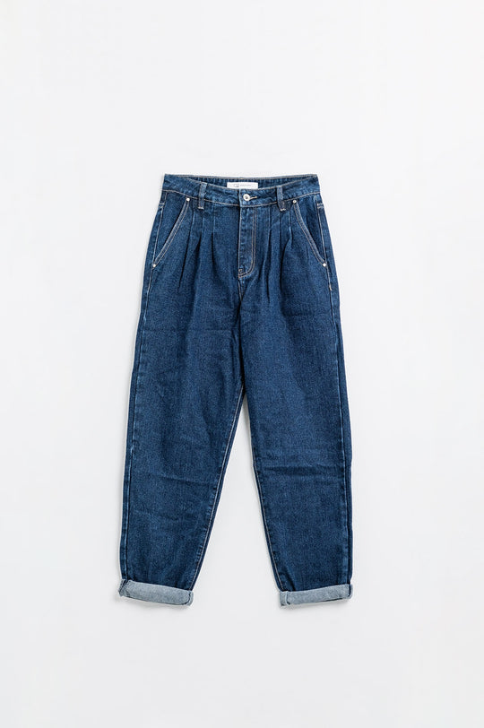 Relaxed fit pleat front jeans in dark blue