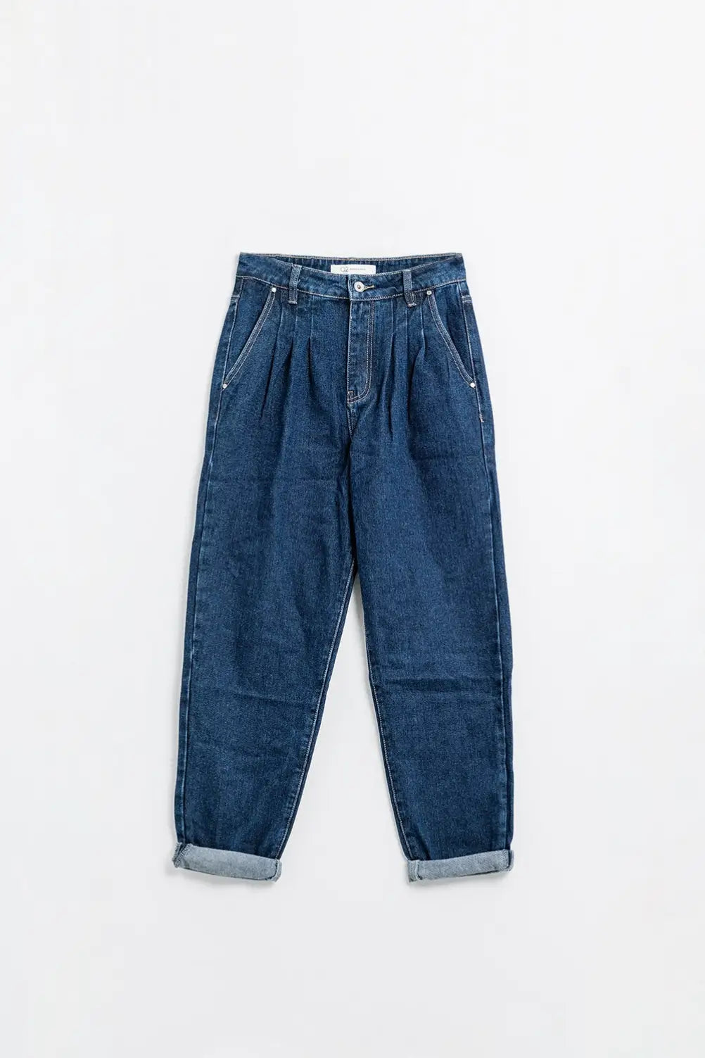 Relaxed fit pleat front jeans in dark blue