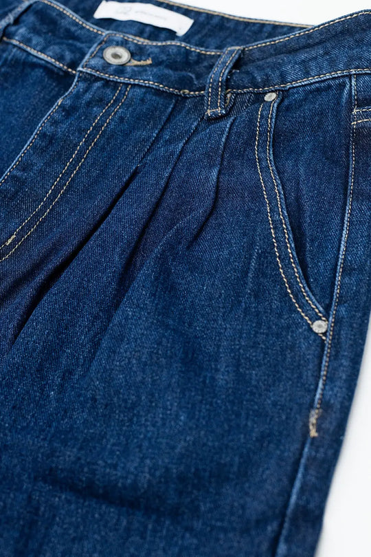 Relaxed fit pleat front jeans in dark blue