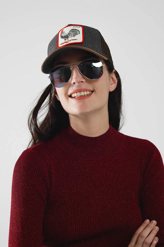Retro Aviator Sunglasses With Blue Smoke Lense and Golden Frame - GOLD / ONE - Sunglasses