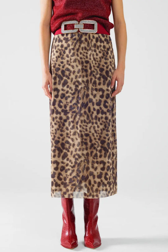 sheer long leopard print bodycon midi skirt - Skirts