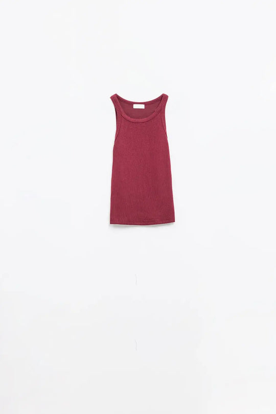 Sleeveless burgundy Top With Ribbed details - T-Shirts Tops