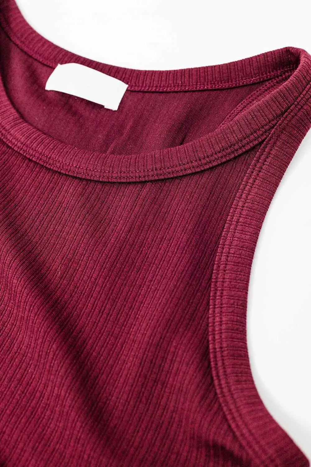 Sleeveless burgundy Top With Ribbed details - T-Shirts Tops