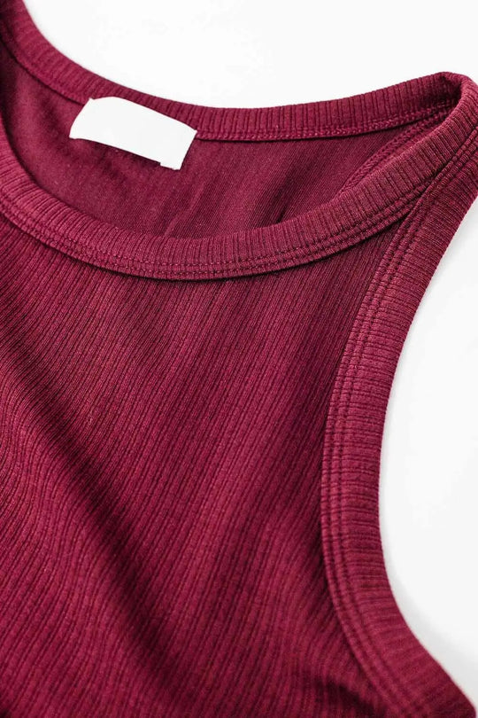 Sleeveless burgundy Top With Ribbed details - T-Shirts Tops