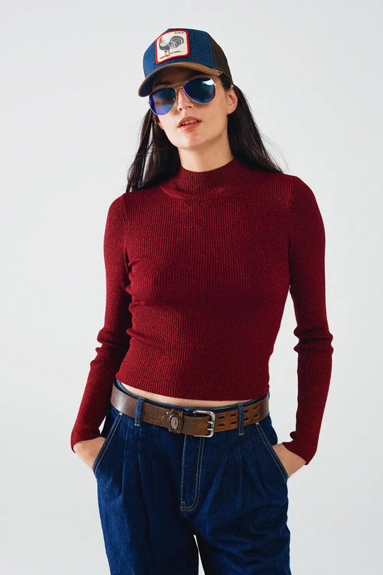 sparkeling red glitter trutle neck long sleeve Sweater - Sweaters