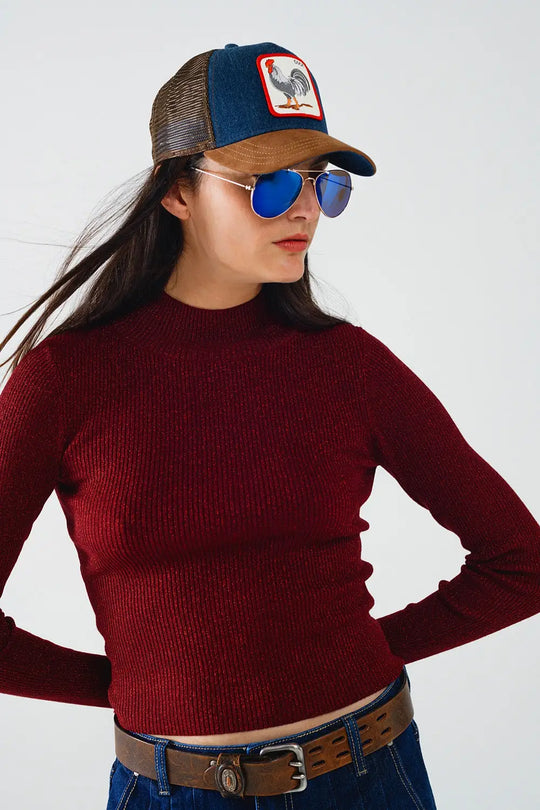 sparkeling red glitter trutle neck long sleeve Sweater - Sweaters