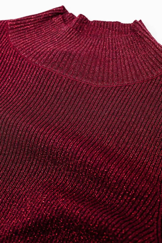 sparkeling red glitter trutle neck long sleeve Sweater - Sweaters