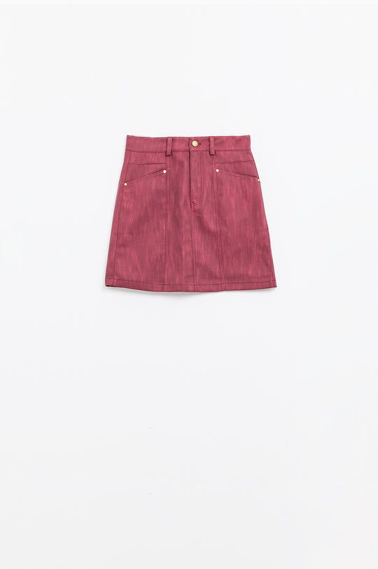 Straight mini skirt in burgundy with pockets