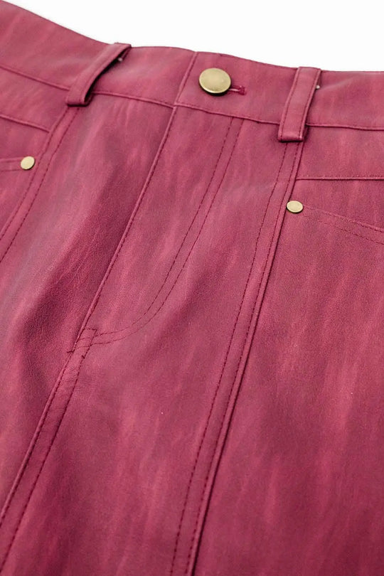 Straight mini skirt in burgundy with pockets - Skirts