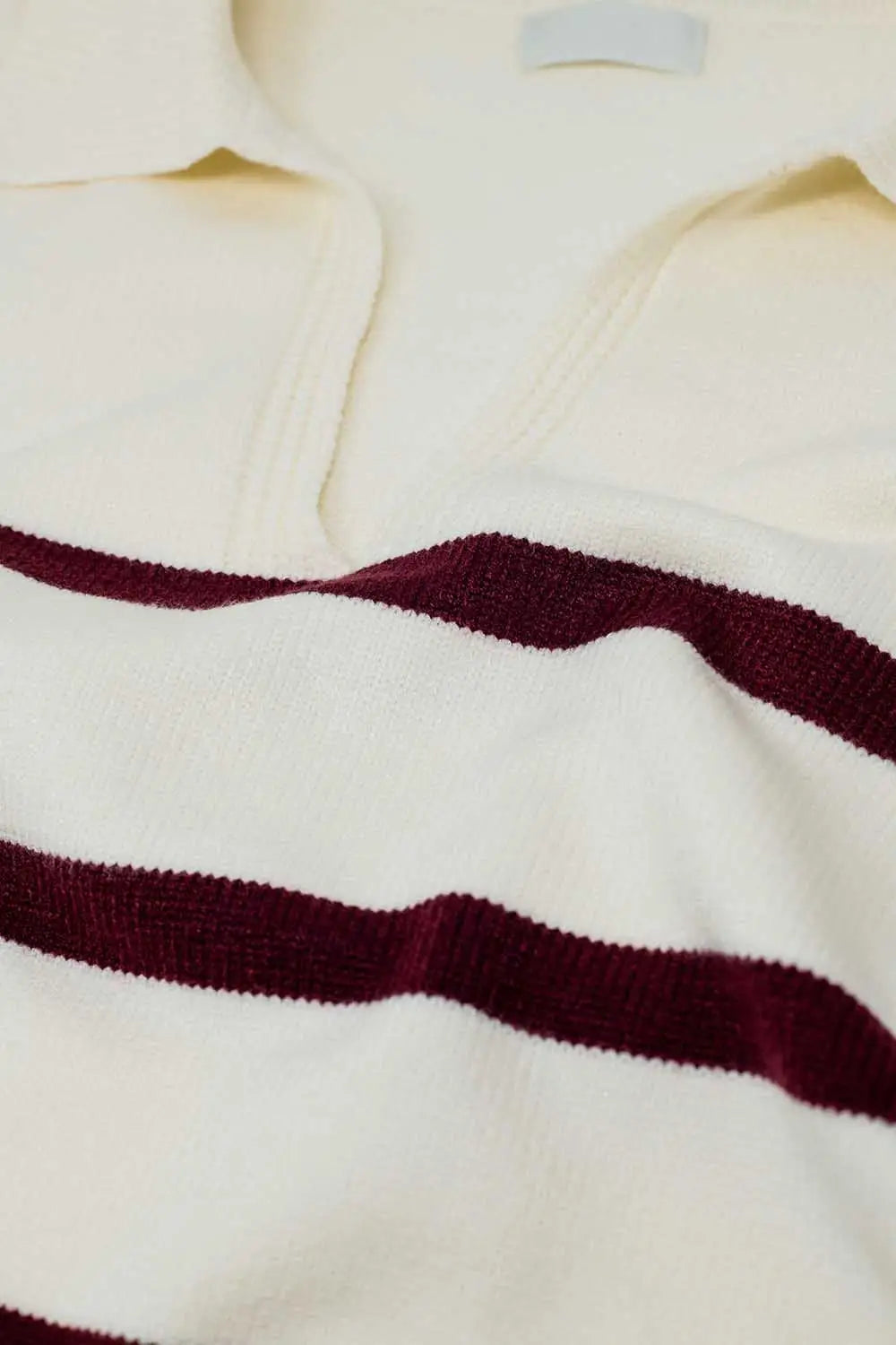white sweater with dark red stripes and wide v neck - Sweaters