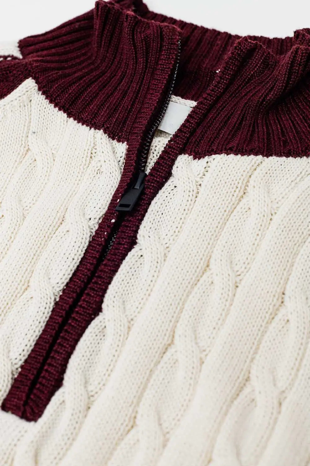 cropped white and burgundy sweater with neck zipper - Sweaters