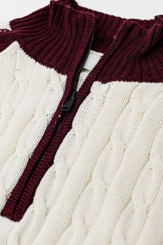 cropped white and burgundy sweater with neck zipper - Sweaters