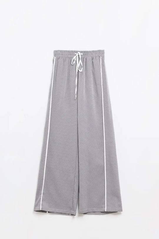 Palazzo Black and White Gingham Pants With Drawstring - Pants
