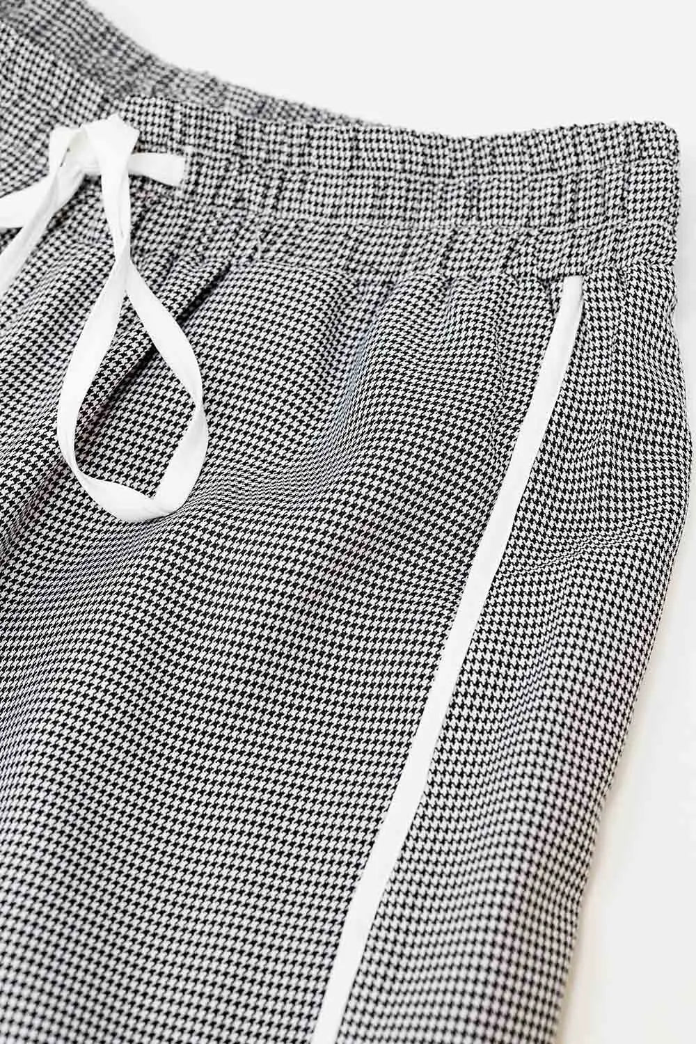 Palazzo Black and White Gingham Pants With Drawstring - Pants
