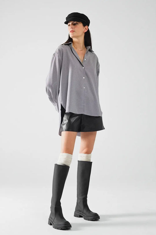 Oversize Gingham Shirt With Bow Detail in Black and White - Shirts