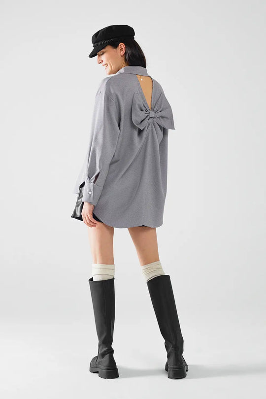 Oversize Gingham Shirt With Bow Detail in Black and White - Shirts