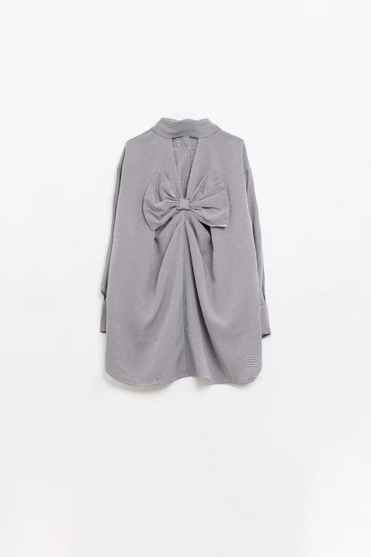Oversize Gingham Shirt With Bow Detail in Black and White - Shirts