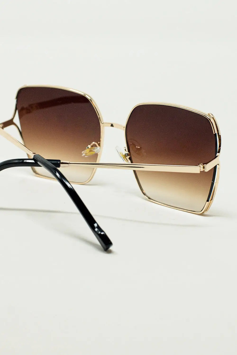 Oversized Square Metal Sunglasses In Brown Gradient Lens - BROWN / ONE - Sunglasses