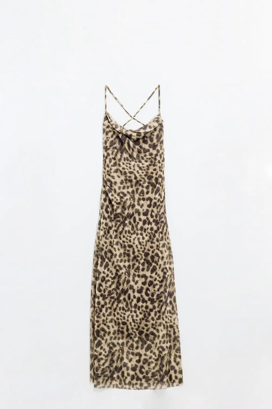 Leopard strap dress in mesh fabric - Dresses