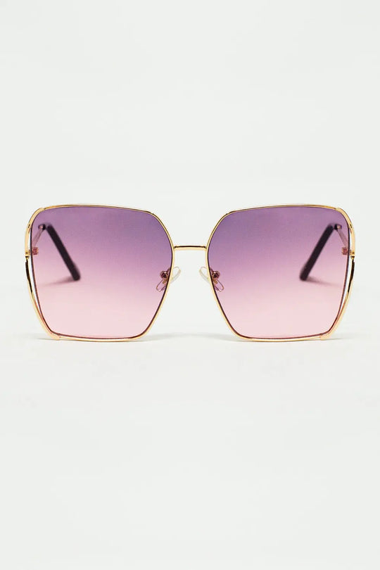 Oversized Square Metal Sunglasses In Purple Gradient Lens - PURPLE / ONE - Sunglasses