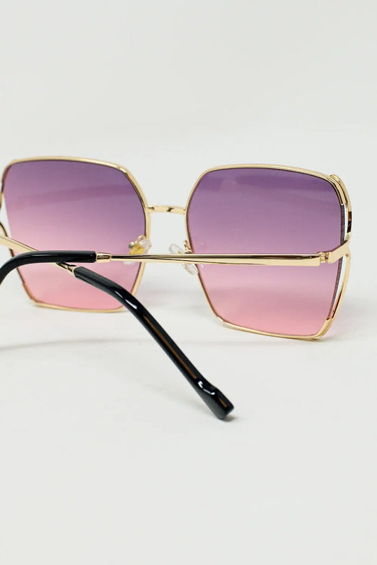 Oversized Square Metal Sunglasses In Purple Gradient Lens - PURPLE / ONE - Sunglasses