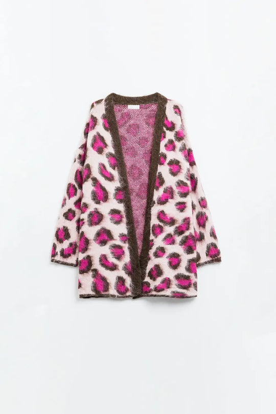 Pink Leopard print cardigan with wool - PINK / ONE - Cardigans