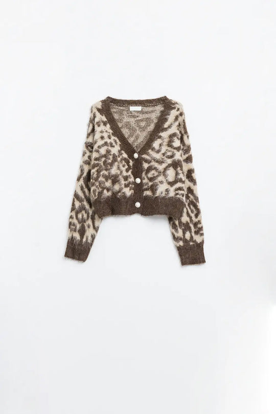leopard print cardigan with wool in beige - BEIGE / ONE - Cardigans