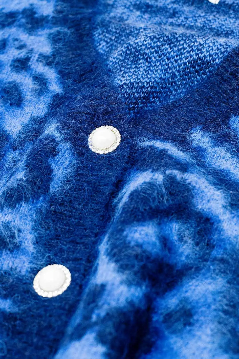 blue leopard print cardigan made of knitted fabric with wool - BLUE / ONE - Cardigans