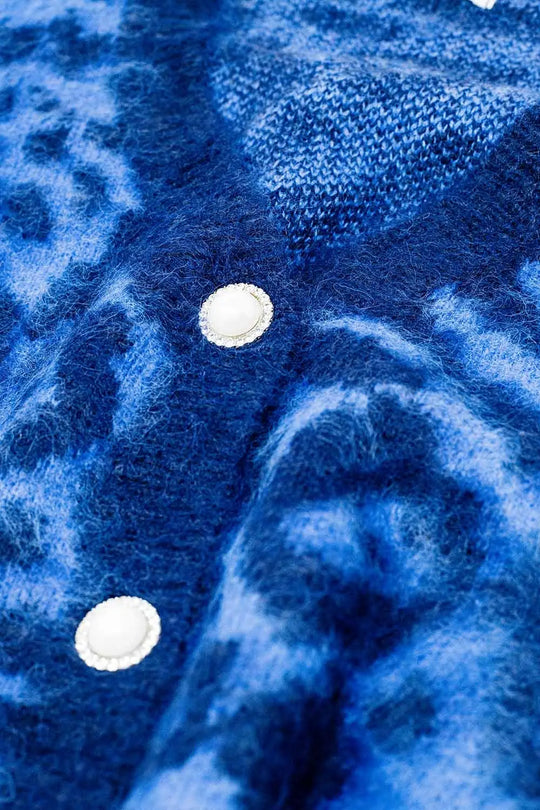 blue leopard print cardigan made of knitted fabric with wool - BLUE / ONE - Cardigans