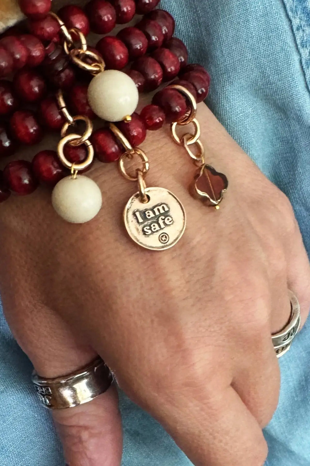 I Am Safe Heart Wood Boho Wrap Bracelet/Necklace