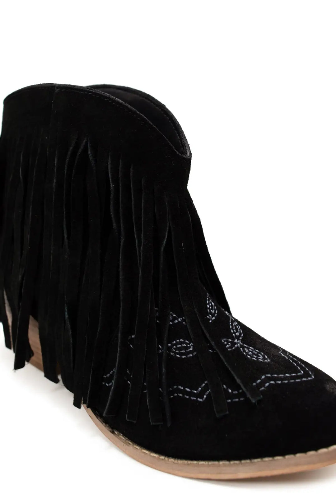 Amos Fringe Ankle Bootie in Black Suede - 110 Fashion Boots
