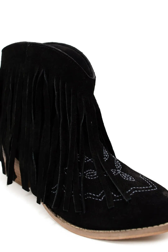 Amos Fringe Ankle Bootie in Black Suede - 110 Fashion Boots