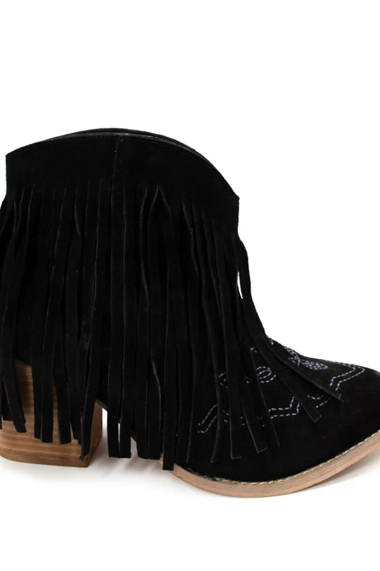 Amos Fringe Ankle Bootie in Black Suede - 110 Fashion Boots