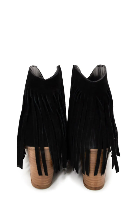 Amos Fringe Ankle Bootie in Black Suede - 110 Fashion Boots