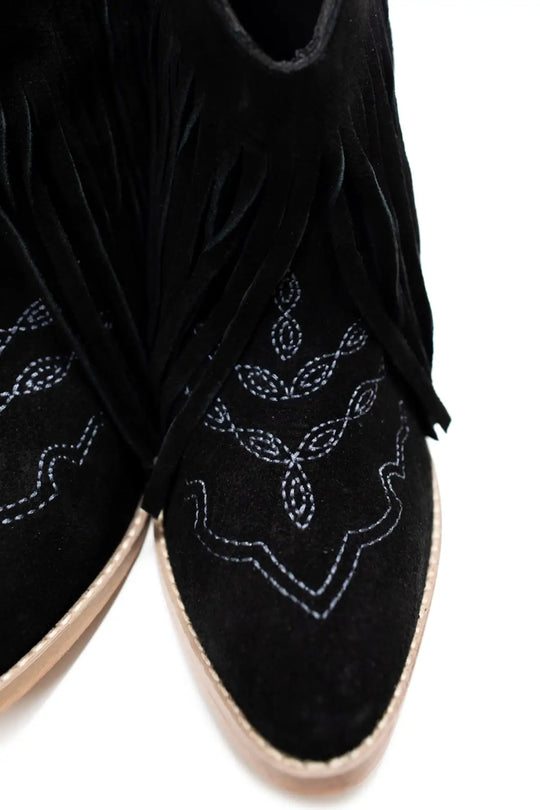 Amos Fringe Ankle Bootie in Black Suede - 110 Fashion Boots