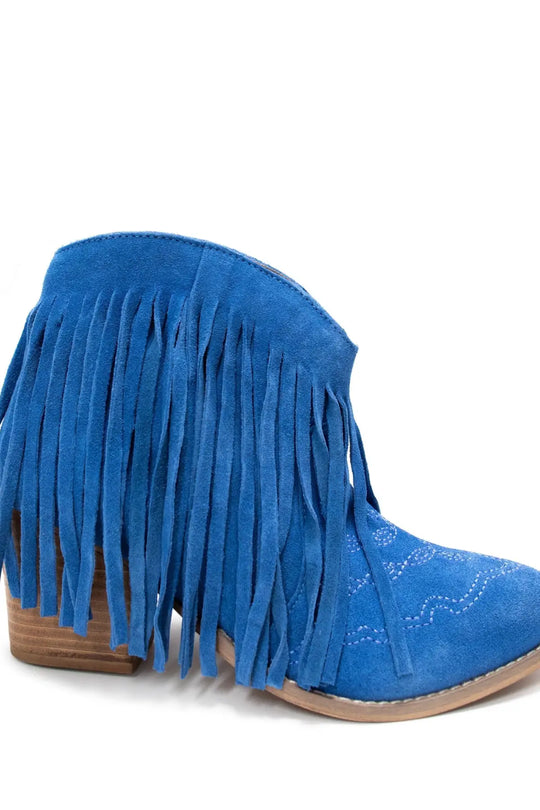 Amos Fringe Ankle Bootie in Blue Suede - 110 Fashion Boots