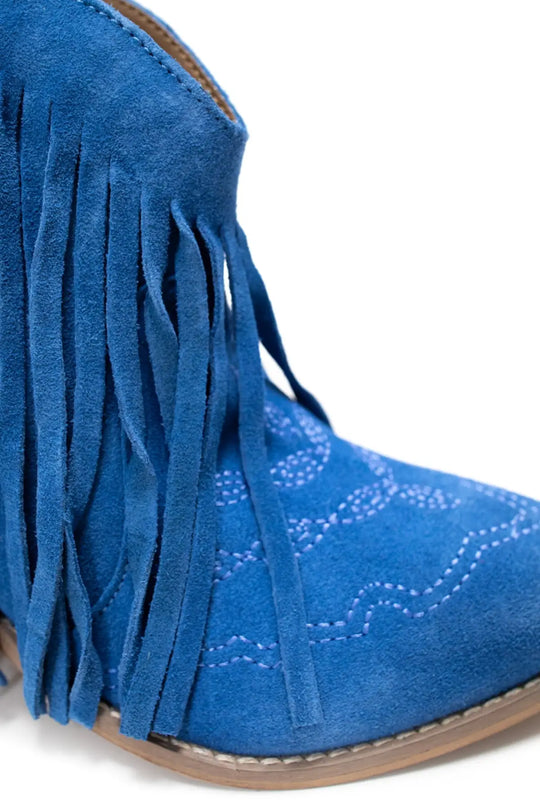 Amos Fringe Ankle Bootie in Blue Suede - 110 Fashion Boots