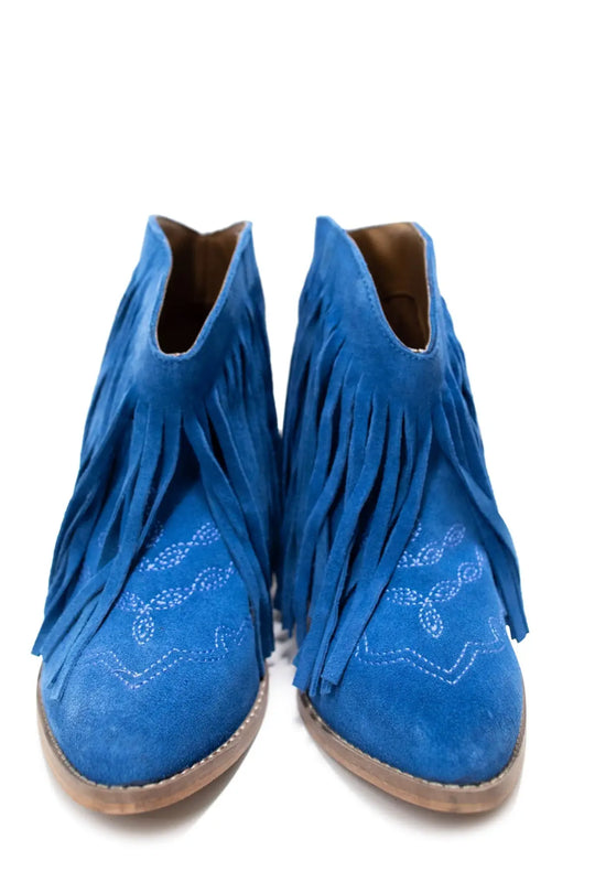 Amos Fringe Ankle Bootie in Blue Suede - 110 Fashion Boots