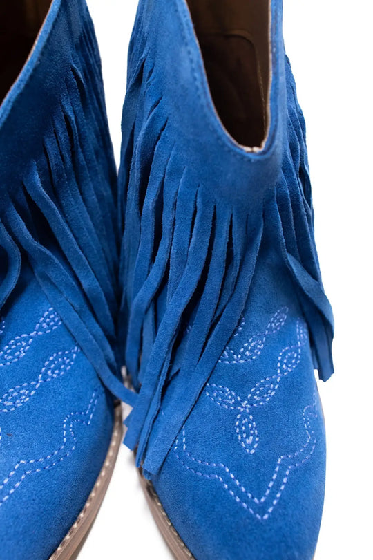 Amos Fringe Ankle Bootie in Blue Suede - 110 Fashion Boots