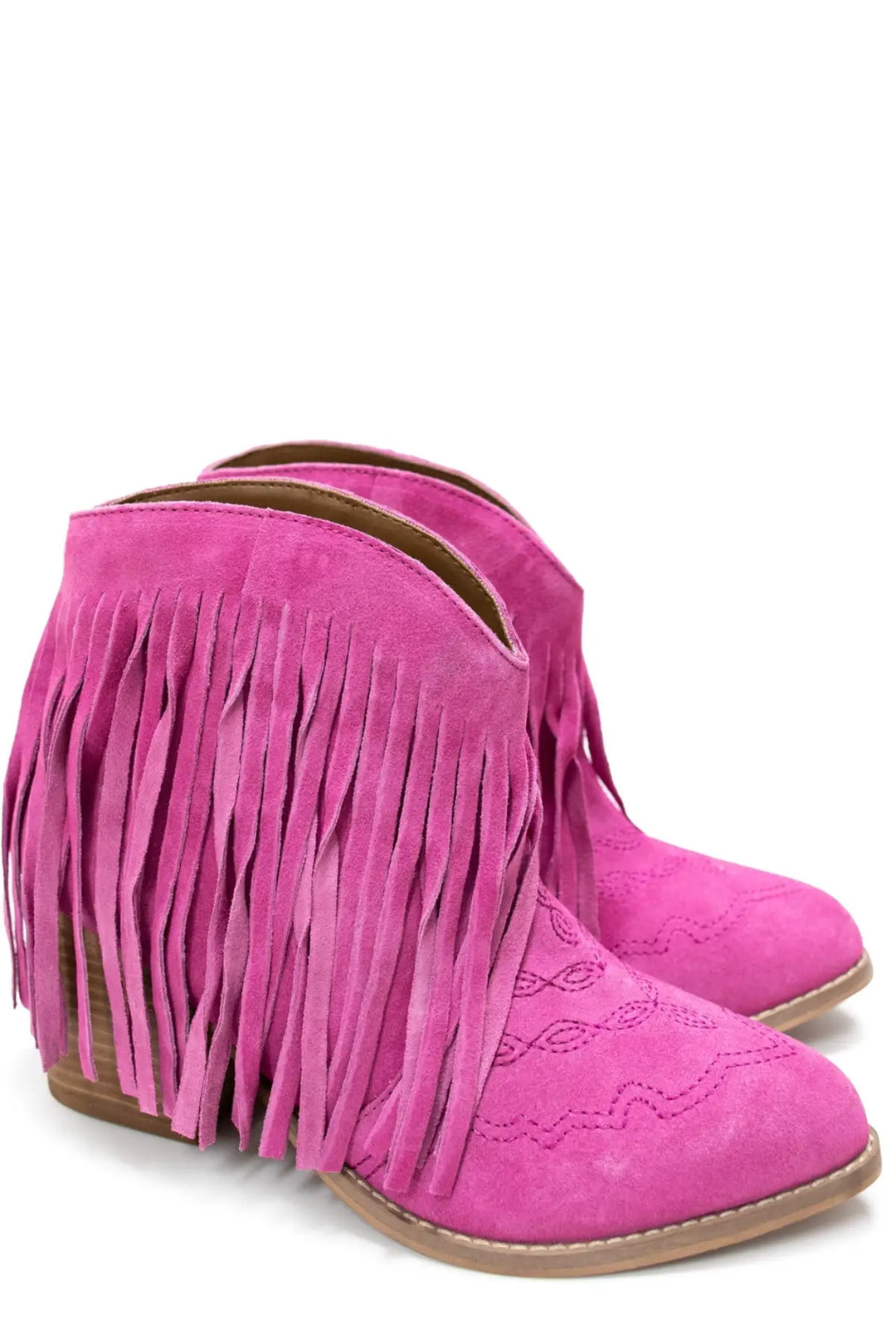 Amos Fringe Ankle Bootie in Magenta Suede - 110 Fashion Boots