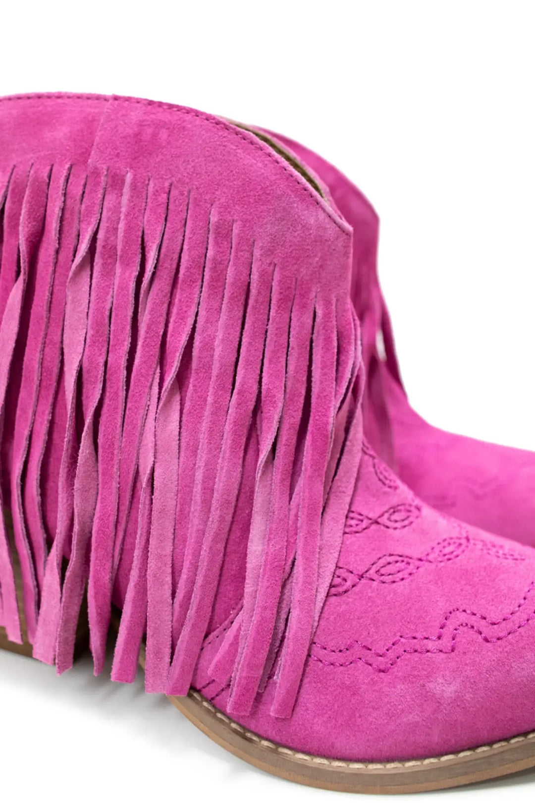 Amos Fringe Ankle Bootie in Magenta Suede - 110 Fashion Boots