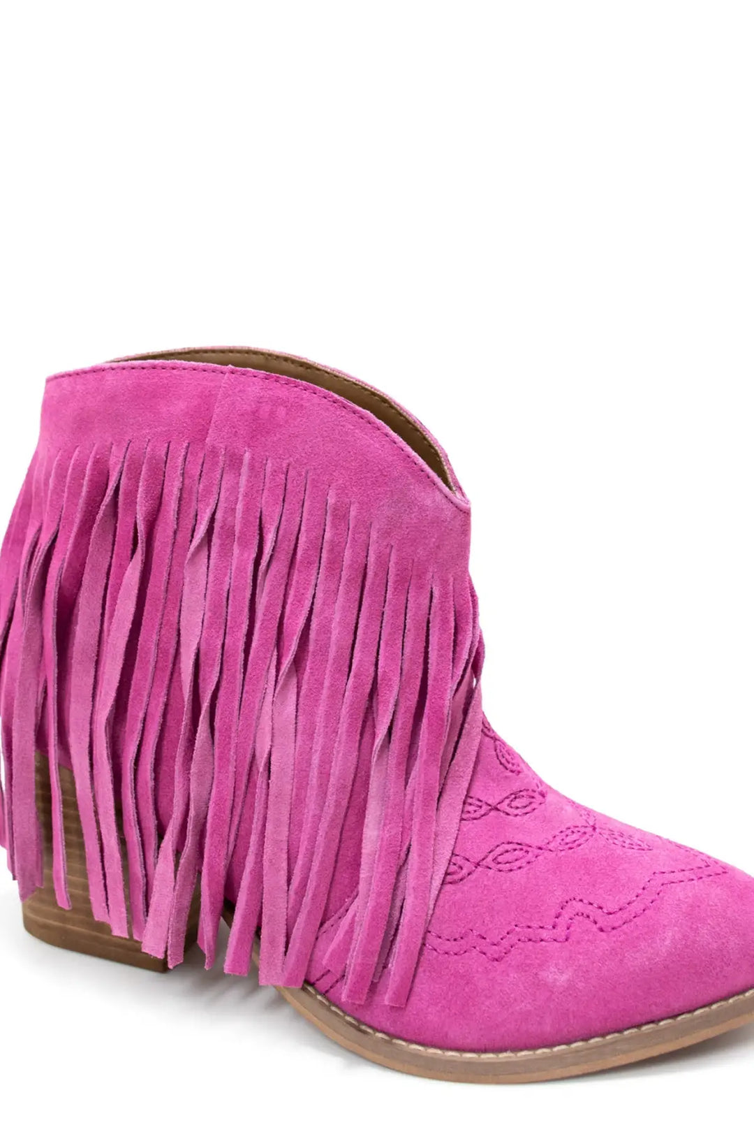 Amos Fringe Ankle Bootie in Magenta Suede - 110 Fashion Boots
